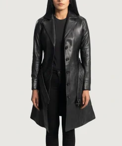 Black Leather Trench Coat Womens