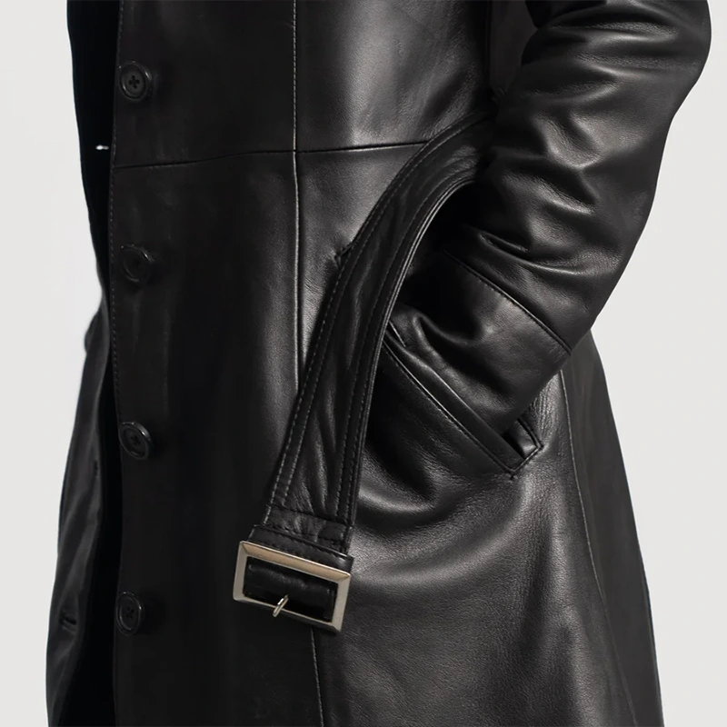 Black Leather Trench Coat Womens - Image 6