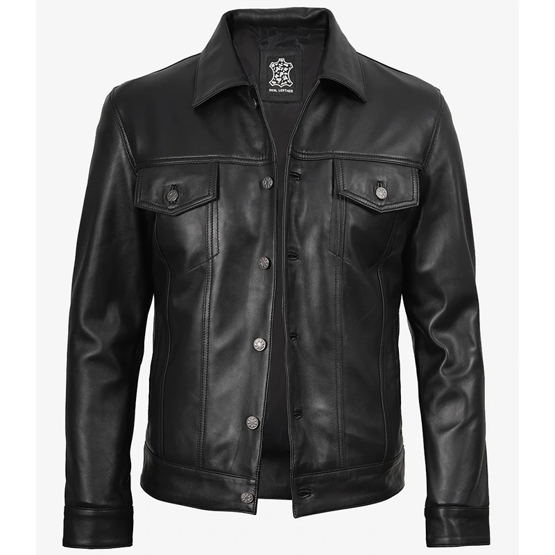 Fernando Black Leather Trucker Jacket - Image 3