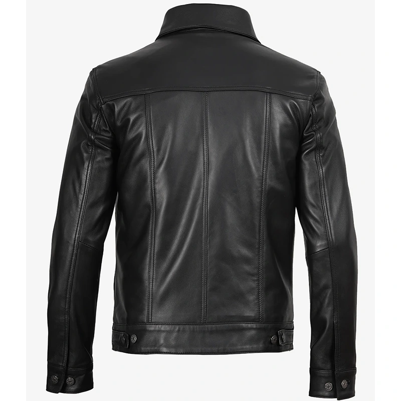Fernando Black Leather Trucker Jacket - Image 2
