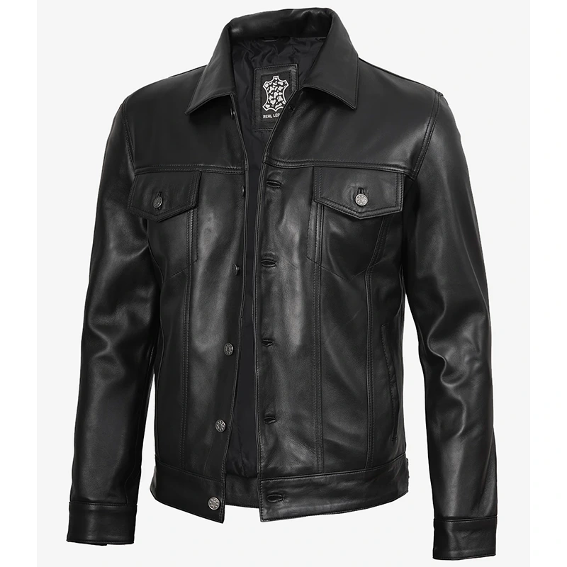 Fernando Black Leather Trucker Jacket