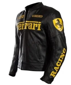 Ferrari Racing Black And Yellow Leather Jacket