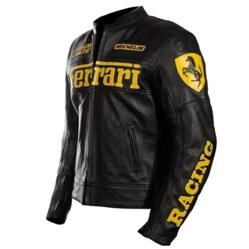 Ferrari Racing Black And Yellow Leather Jacket