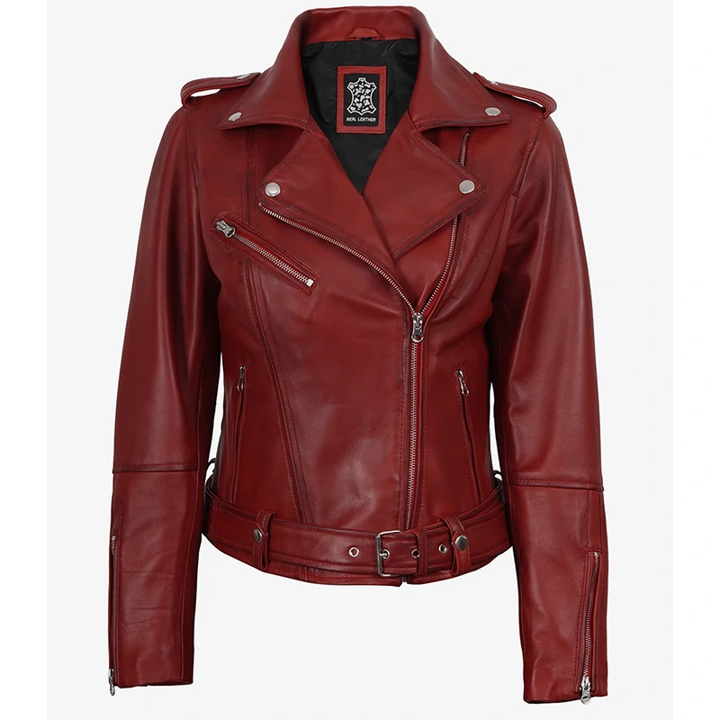 Margaret Red Women's Biker Leather Jacket
