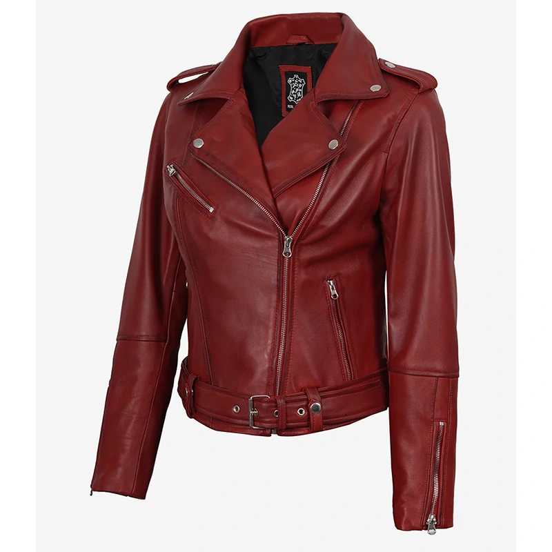 Margaret Red Women's Biker Leather Jacket - Image 2
