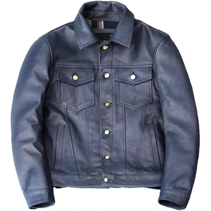 Men Trucker Denim Style Leather Jacket