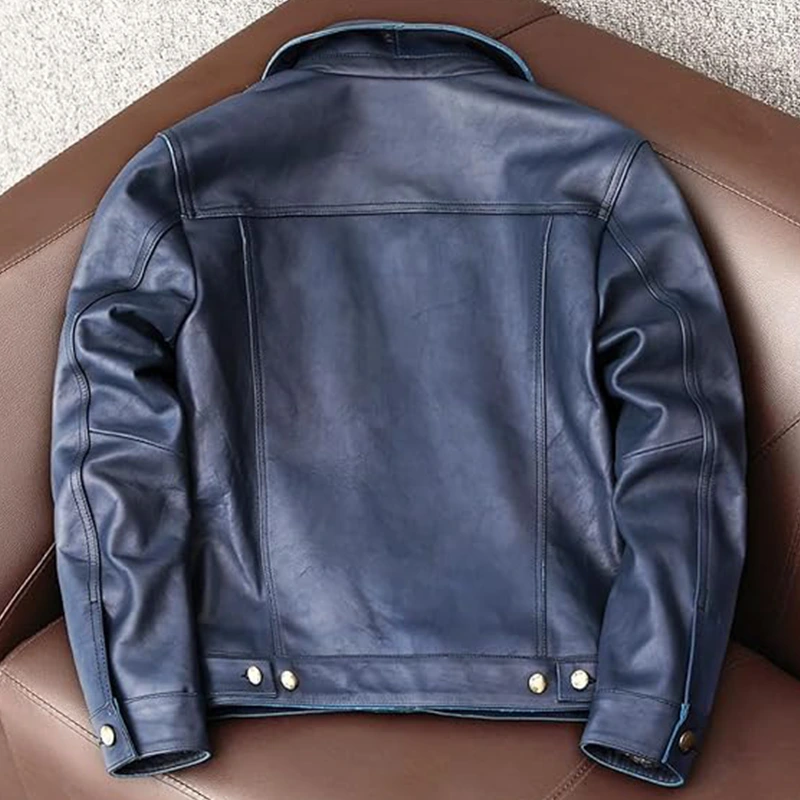 Men Trucker Denim Style Leather Jacket - Image 2