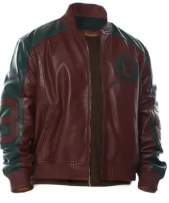 Men's 8 Ball Genuine Leather Jacket Brown and Green