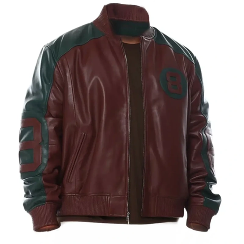 Men's 8 Ball Genuine Leather Jacket Brown and Green