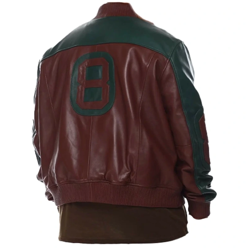 Men's 8 Ball Genuine Leather Jacket Brown and Green - Image 3