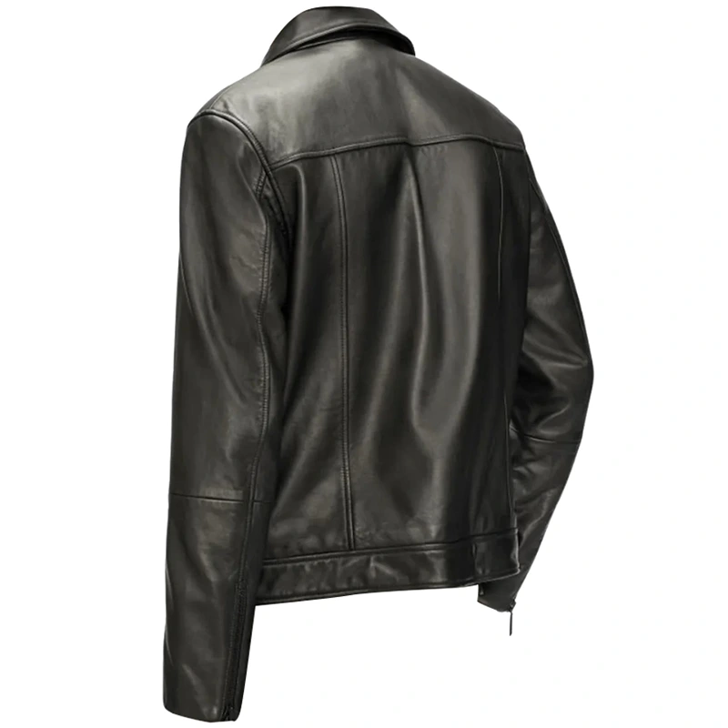 Men's Biker Classic Carve Black Leather Jacket - Image 2