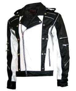 Men's Black and White Leather Jacket
