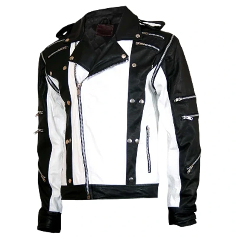 Men's Black and White Leather Jacket