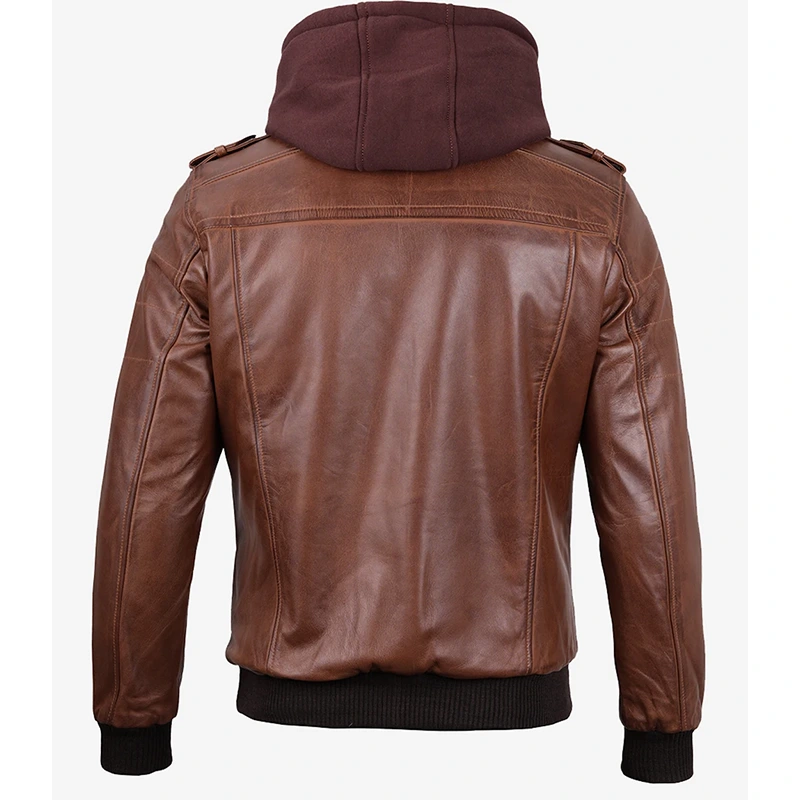 Men's Brown Bomber Leather Jacket - Image 4