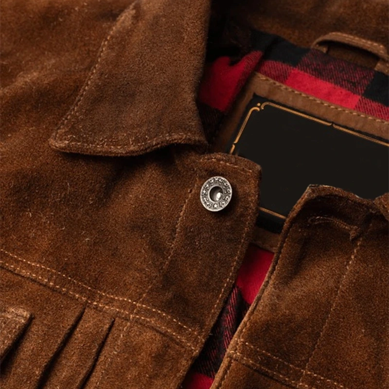 Men's Brown Slim Fit Suede Leather Jacket - Image 3