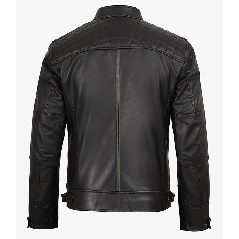 Men's Cafe Racer Rub-Off Brown Leather Jacket - Image 4