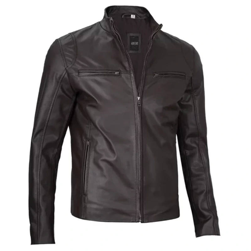Men's Dark Brown Cafe Racer Leather Jacket - Image 4