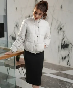 Quilted Bomber Women's White Leather Jacket