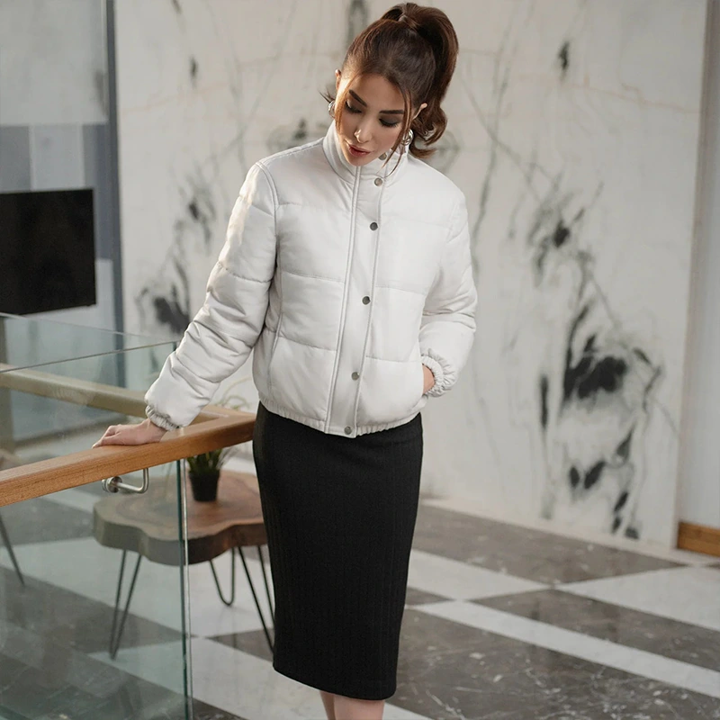 Quilted Bomber Women's White Leather Jacket