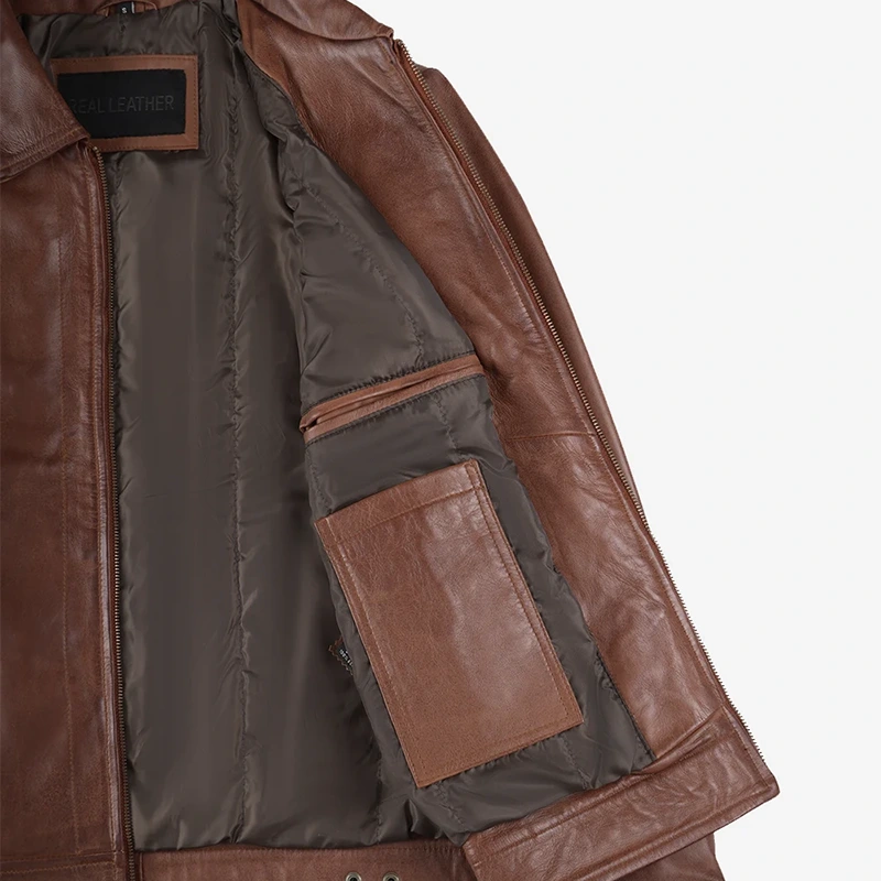Reeves Men's Harrington Brown Real Leather Jacket - Image 5