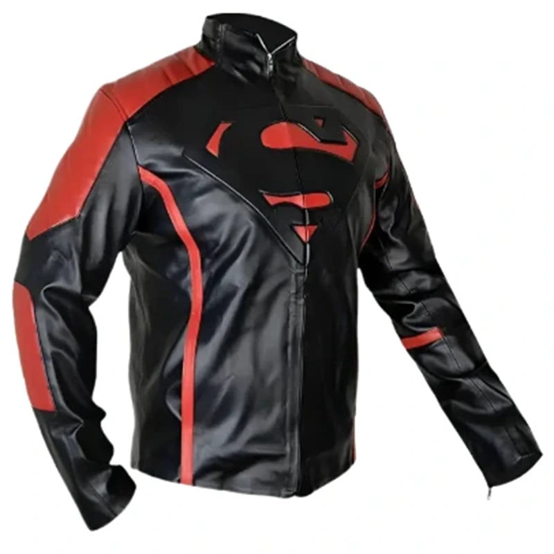 Superman Black And Red Biker Leather Jacket - Image 3