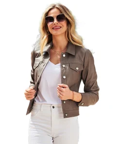 Taupe Pocket Detail Luxe Leather Jacket