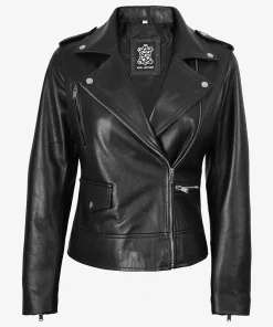 Women's Asymmetrical Black Real Leather Biker Jacket