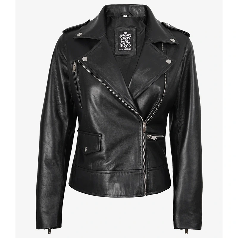 Women's Asymmetrical Black Real Leather Biker Jacket