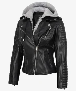 Women's Black Biker Style Real Leather Jacket