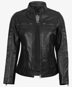 Women's Black Cafe Racer Leather Jacket