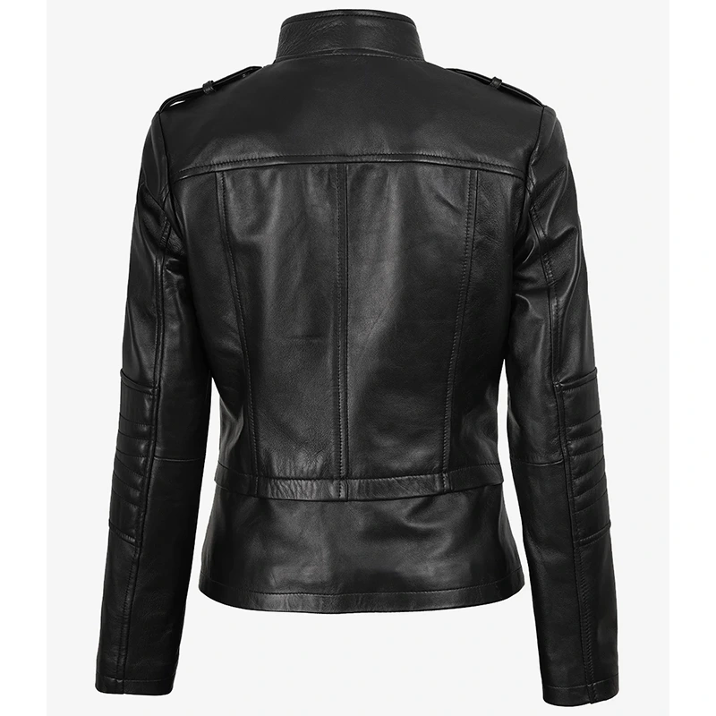 Women's Black Leather Biker Style Jacket - Image 4