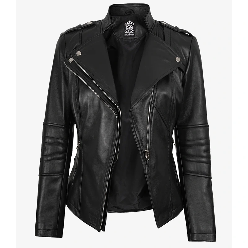 Women's Black Leather Biker Style Jacket