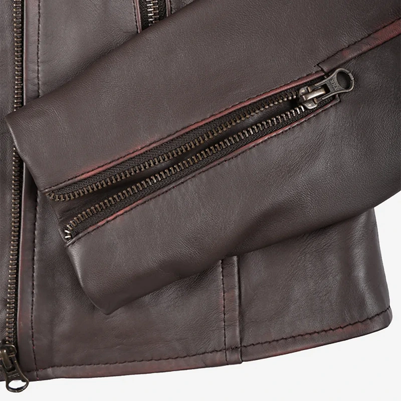 Women's Dark Brown Asymmetrical Leather Biker Jacket - Image 5