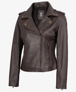 Women's Dark Brown Asymmetrical Leather Biker Jacket