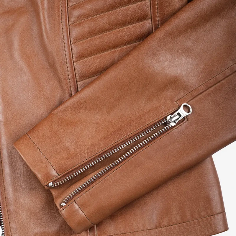 Women's Tan Wax Lambskin Leather Jacket - Image 6