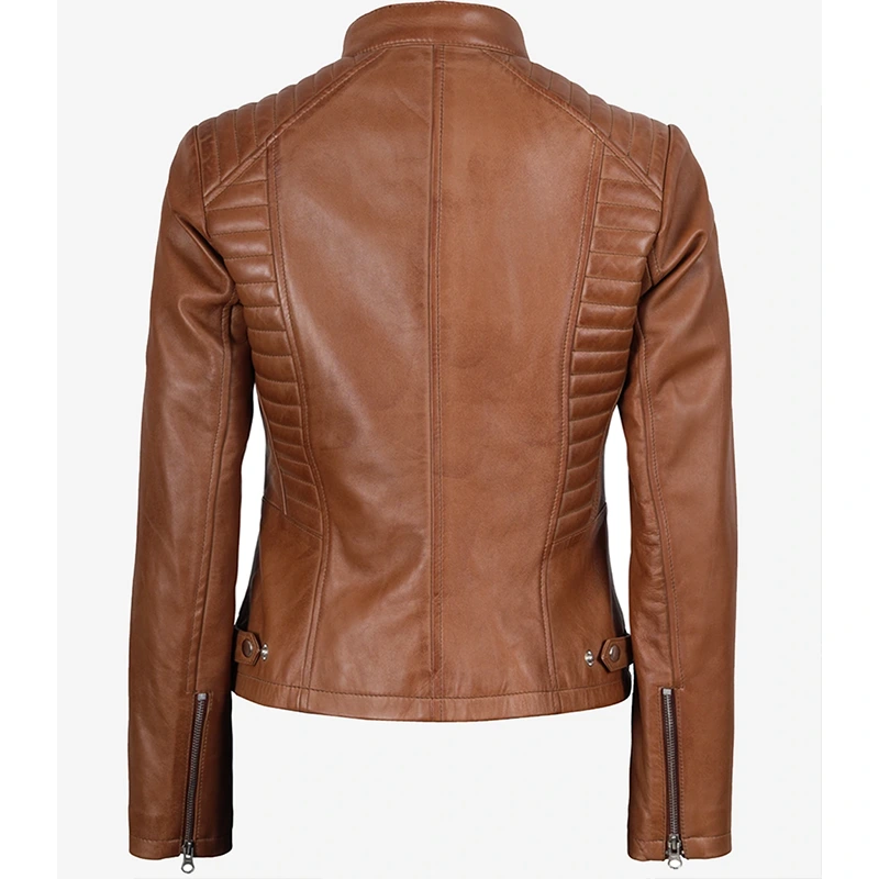 Women's Tan Wax Lambskin Leather Jacket - Image 4