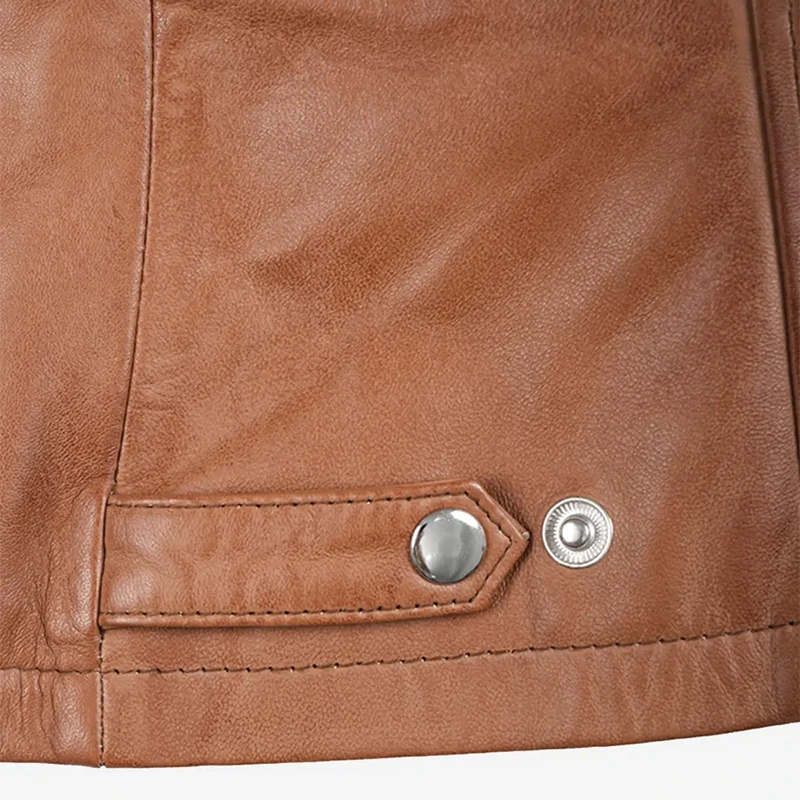 Women's Tan Wax Lambskin Leather Jacket - Image 7
