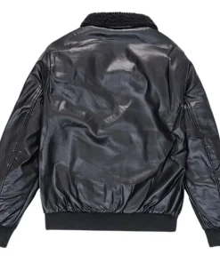 Faux Fur Collar PU Black Jacket