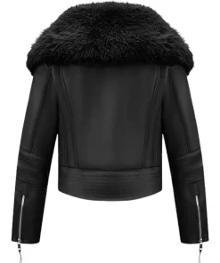 Women's Fur Collar Sherpa-Lined Black Winter Jacket
