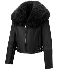 Fur Collar Sherpa-Lined Black Winter Jacket