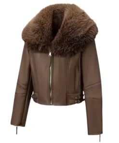 Fur Collar Sherpa-Lined Brown Winter Jacket
