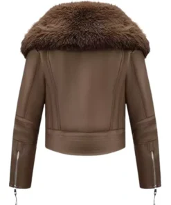 Women's Fur Collar Sherpa-Lined Brown Winter Jacket