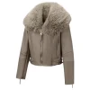 Fur Collar Sherpa-Lined Khaki Winter Jacket