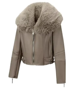 Fur Collar Sherpa-Lined Khaki Winter Jacket