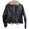 Women's Leather Sheepskin Black Real Fox Brown Fur Collar Jacket