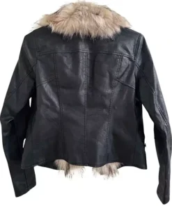 Women's Leather Sheepskin Black Real Fox Brown Fur Collar Jacket
