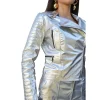 Silver Shimmering Women's Faux Leather Jacket
