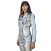 Silver Shimmering Faux Women's Leather Jacket