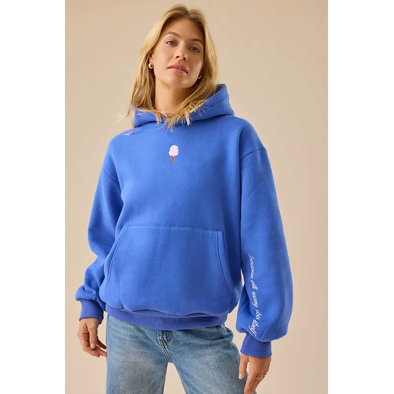 Character wearing 1800 Don't Worry Sweatshirt
