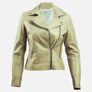 Women's Green Leather Biker Jacket